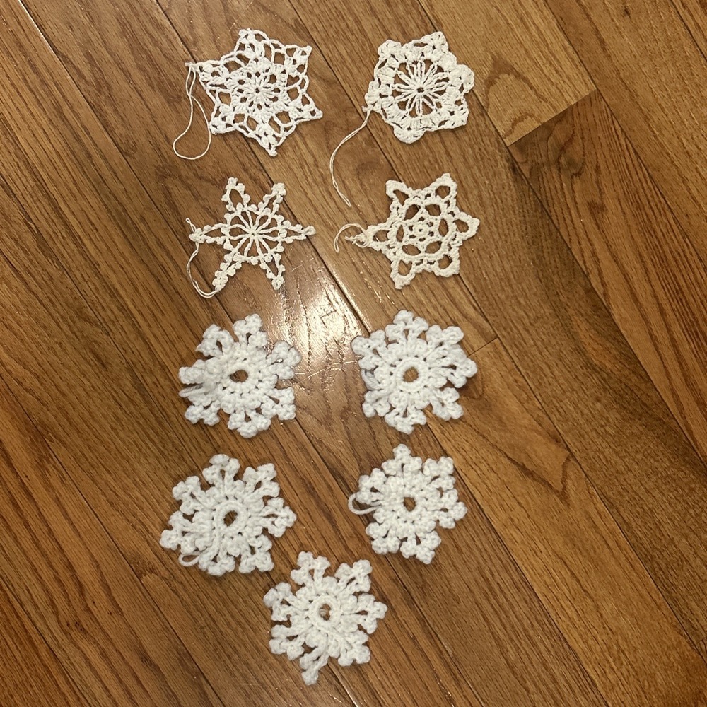 9 Vintage Handmade Snowflake Crochet Christmas Ornaments Winter Festive Holiday